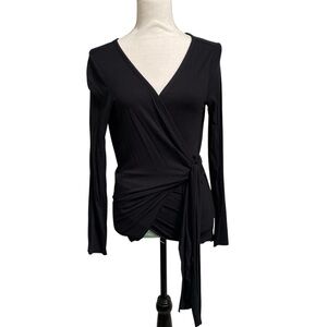 J.Jill Black Wrap Tie Top Long Sleeve Stretch Knit Blouse Size Small